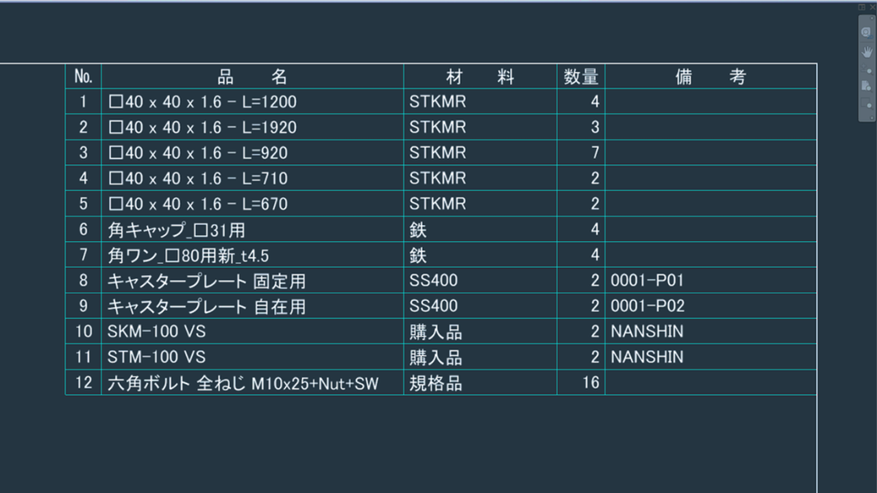 Inventor部品表を企業仕様にカスタマイズしたレイアウト例